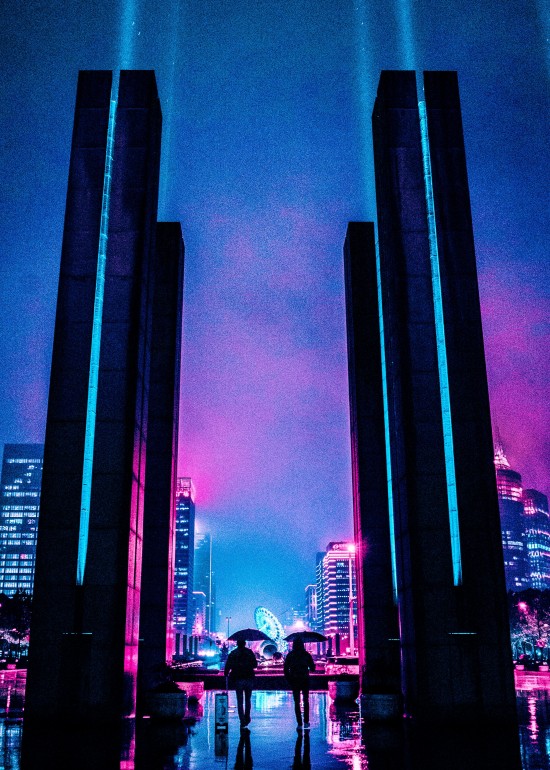 Two Towers, cyberpunk, 2077, tower, lover, neon, lights, tech, city