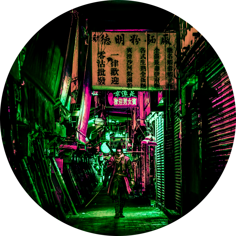 Cyberpunk Samurai, cyberpunk, 2077, tower, lover, neon, lights, tech, city, shadow, die, twice, samurai