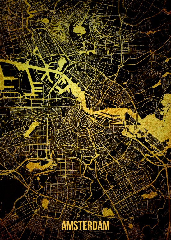 Amsterdam Gold Map, amsterdam, amsterdam map, map, maps, city map, city maps, gold map, gold