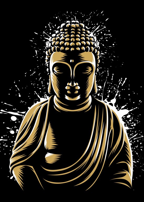 Splatter buda, Siddharta, gautama, god, japan, indian, statue, gold, yoga