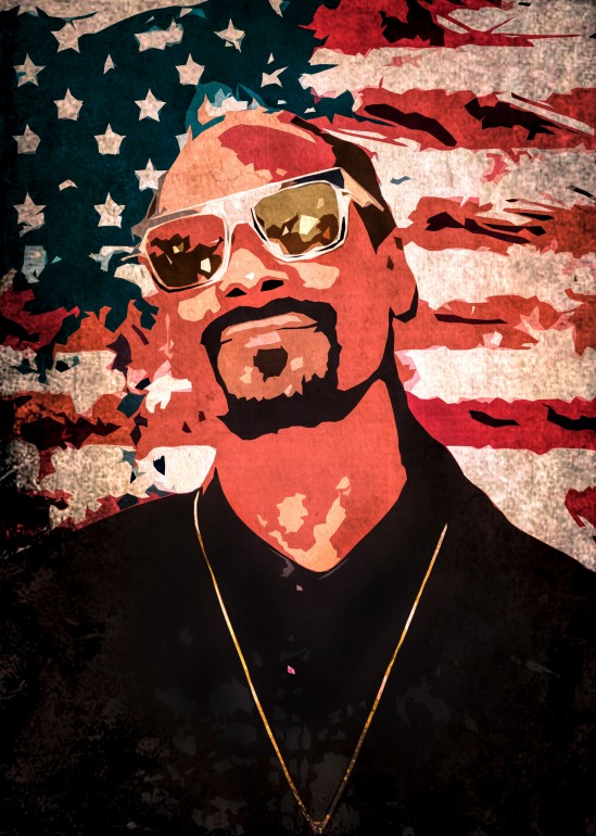 Snoop Dogg cartoon painting, Snoop Dogg, rap, hip-hop, cartoon portrait, USA flag