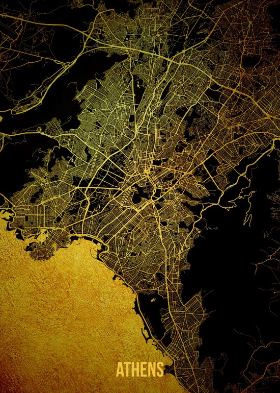 Athens Gold Map, map, maps, athens, athens map, gold, gold map, city map, city maps