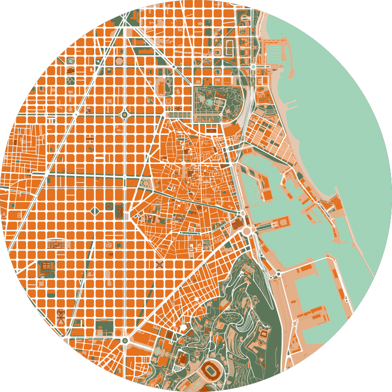 Barcelona orange, barcelona, spain, mapa, map, maps, city, cities, travel, places, cityscape, architecture, urban, mapping, urbanism