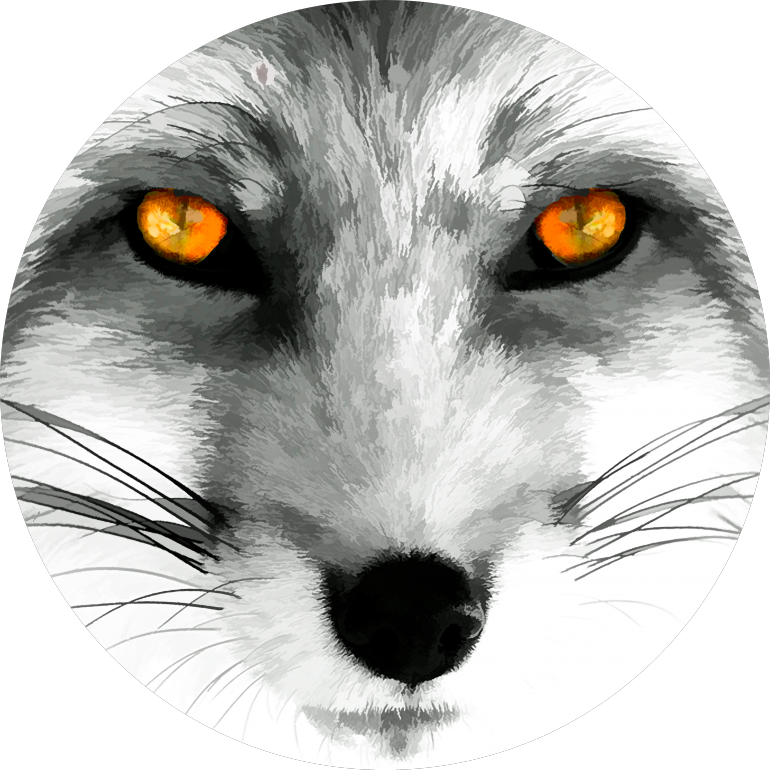 Fox with orange eyes, fox, wild animals, splatter painting, orange eyes