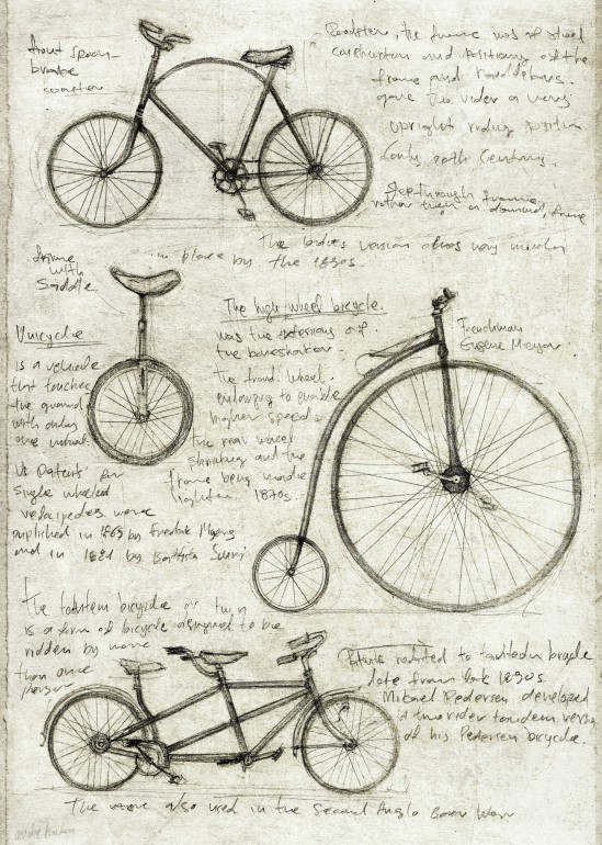 Bicycle, vintage, retro, davinci, leonardo davinci, sketches, sketch, anatomy, study, studies, old, old picture, old drawing, bike, bicycle
