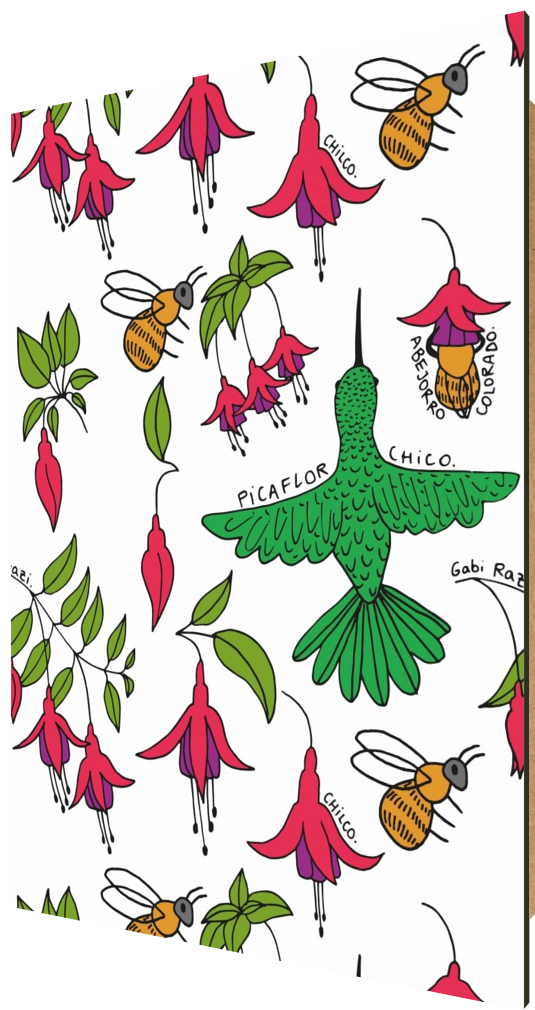 Patrón de chilco, abejorro colorado y picaflor chico., flowers, fuchsia magellanica, bumblebee