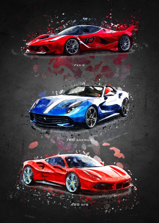 Ferrari, supercars, musclecars, moderncars, hotrod, acrylic, ink, power, cars