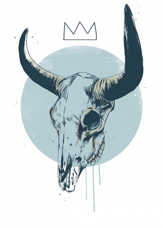Bull skull, bull, animals, skull, circle, geometric, drawing, ink, street art