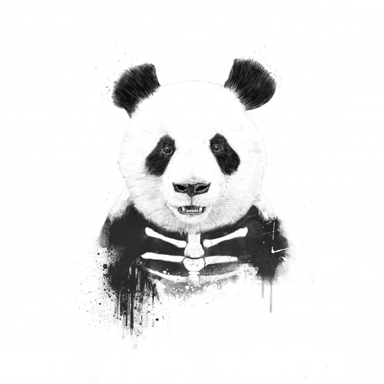 Zombie panda, panda, bear, animals, nature, wildlife, skull, skeleton, zombie, halloween, drawing, humor, funny, grunge, graffiti, street art, scary