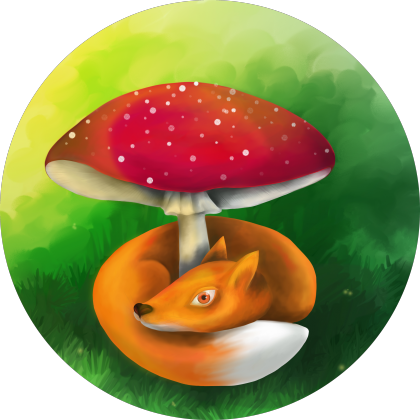 The fox and red mushroom