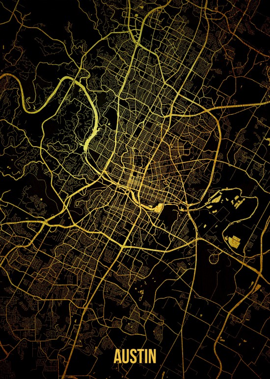 Austin Gold Map, map, maps, austin, austin map, gold, gold map, city map, city maps