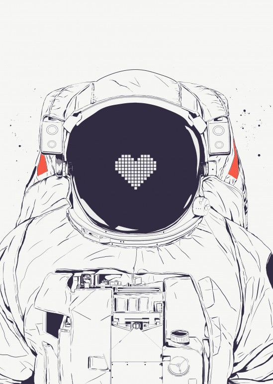 Astronaut love, astronaut, space, spaceman, love, heart, humor, funny, people, astronomy, drawing, illustration
