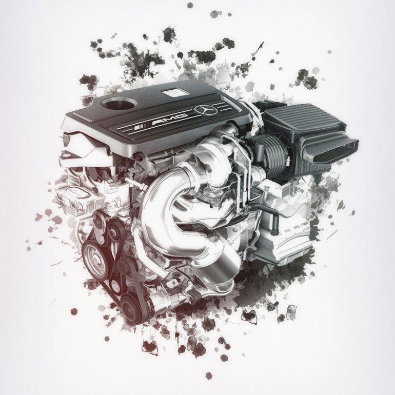 AMG Engine sketch, AMG, Mercedes, Engine, Motor, oil leak