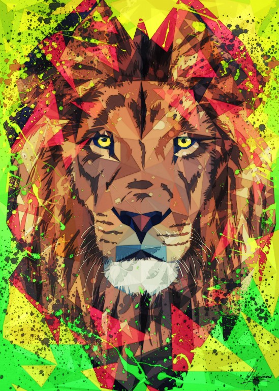 Do you ROAR?, green, lion, red, lowpoly, poly, abstract, splash, digital, art, design