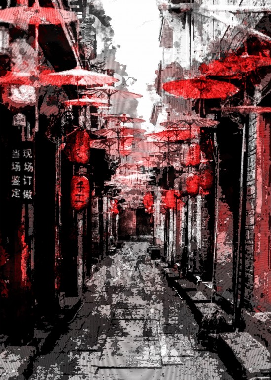 Japan Streets red umbrellas, japan, streets, red, unmbrella, sacred, asian, urban