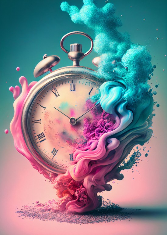 Dissolving Pocket Watch - Illustration, watch, pocket watch, time, clock, colorful, pastel, pastel colors, value of time, lifetime, passage of time, importance, creative, fantasy, digital art, mystical