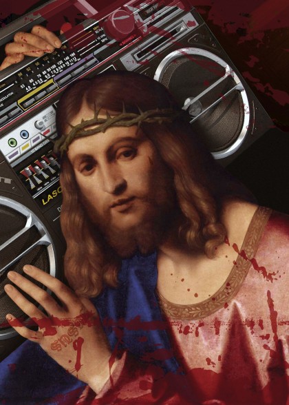 Jesus Christ Carrying a Cassette Recorder