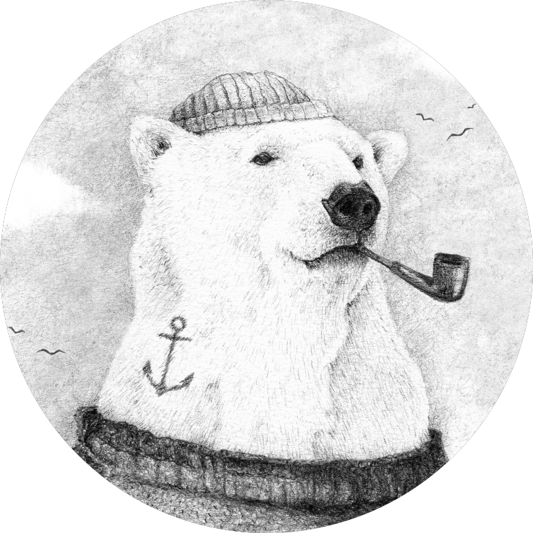 Onto the Shore, wild, wildlife, wild animals, wild animal, retro, vintage, old, old poster, old picture, animals, animal, forest, forests, woods, jungle, safari, bear, polar, polar bear, bears, polar bears, sailor, sailors, sailing, ocean, sea, tattoo, anchor, ship, boat