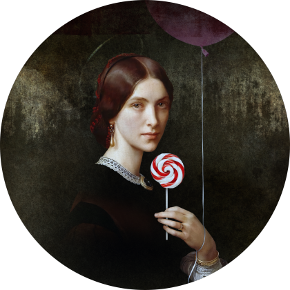 Portrait of Woman with Lollipop and Balloon