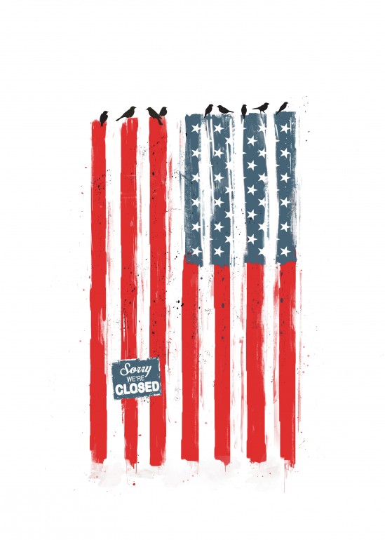 Sorry We're Closed, usa, united states, america, flag, humor, funny, painting, watercolour