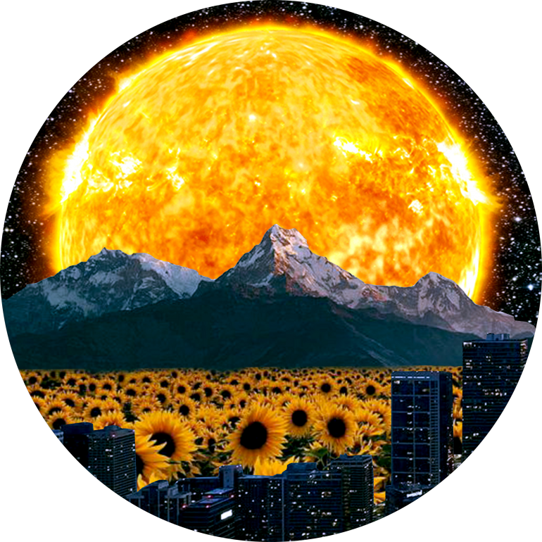 CITY OF SUNFLOWERS, city, of, sunflowers, kielcollage, collage, collageart, surreal, surrealism, sun, night