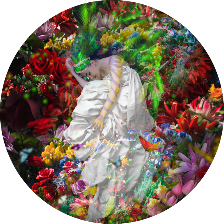Sleeping in the flowers, digital art, illustration, fashion
