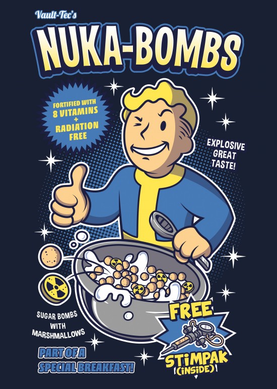 Nuka Bombs, video games, gaming, fallout, vault boy, dweller, shelter, nuclear, cereal box, breakfast, stimpak