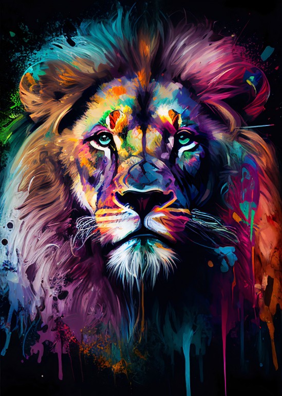 Colorful Lion - Painting, colorful lion, lion, safari, africa, animal, animals, painting, illustration, illustration lion, painting lion, symbol, strength, motivation, art, digital art, africa